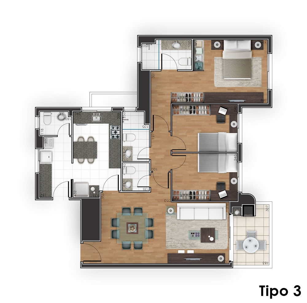Planta 01 - 3 dorm 105 34m�