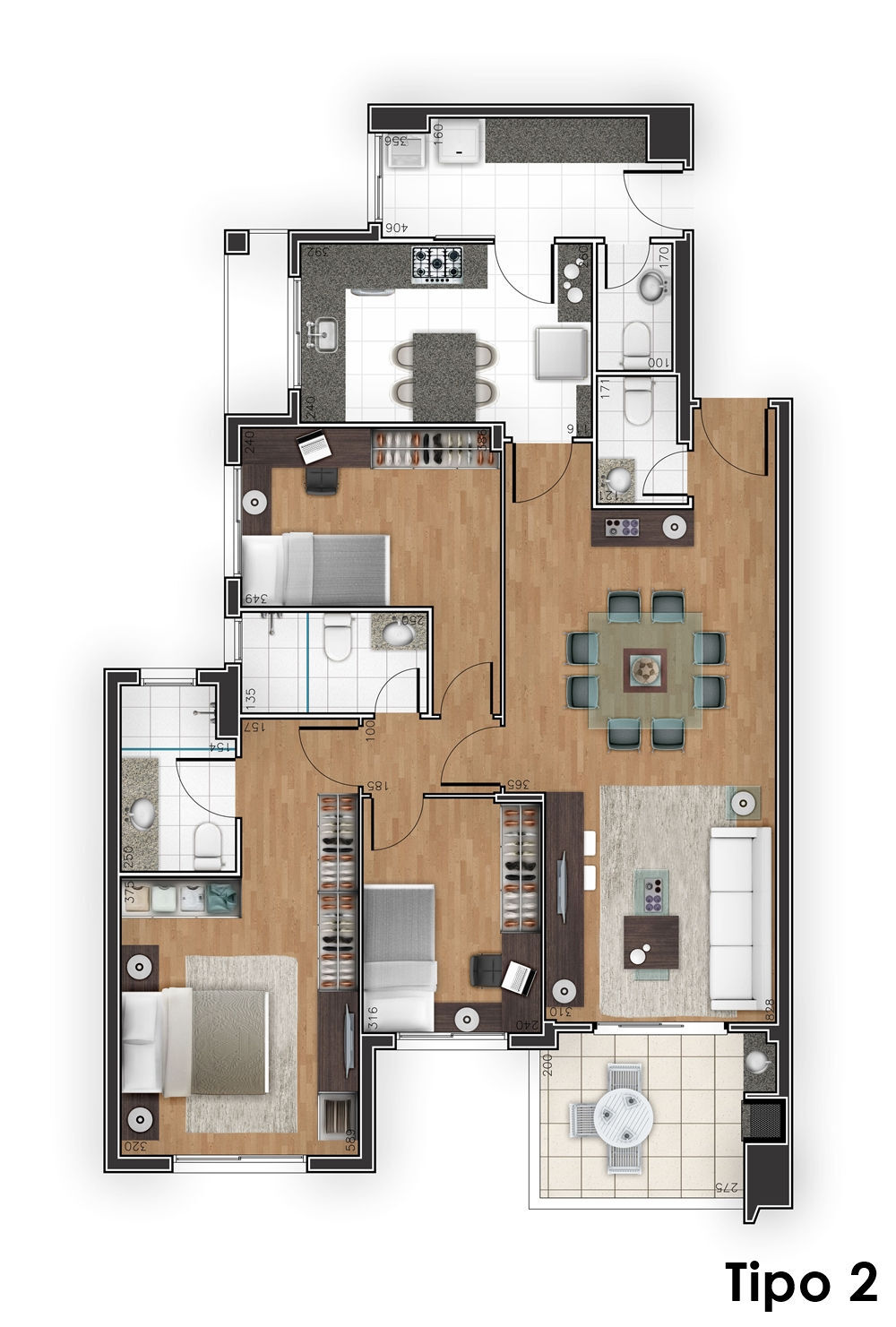 Planta 02 - 3 dorm 108 89m�