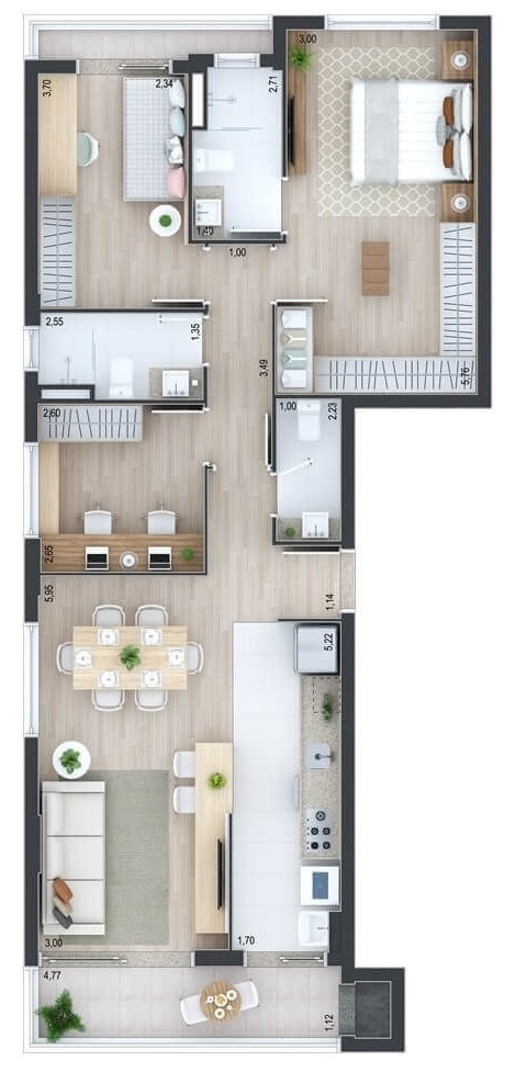 Planta 01 - 3 dorm 99 62m�
