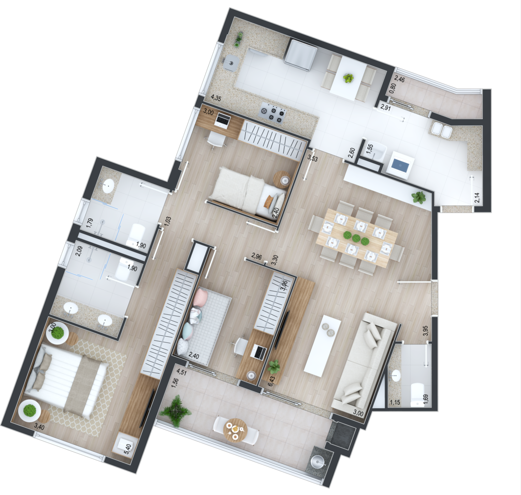 Planta 03 - 3 dorm 105m�