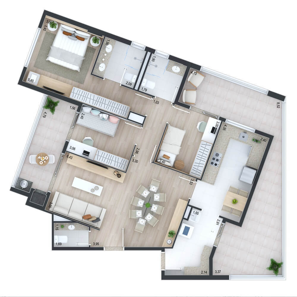Planta 05 - 3 dorm 109m� - garden