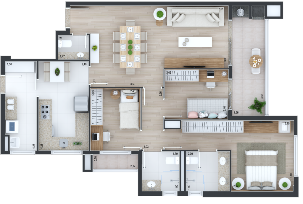 Planta 02 - 3 dorm 105m�