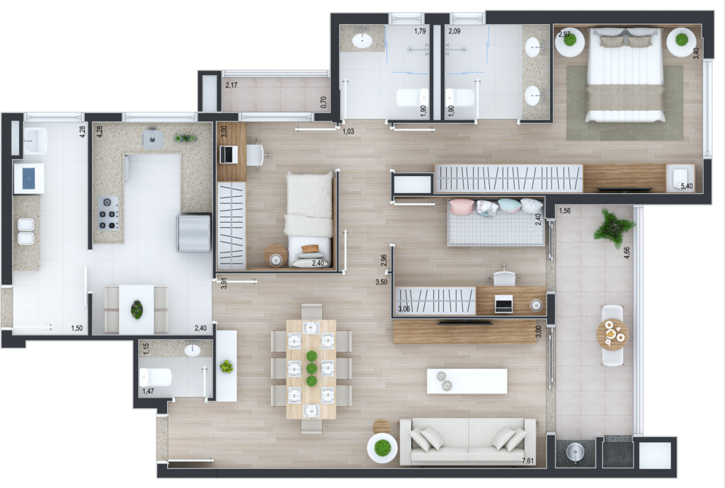 Planta 01 - 3 dorm 105m�