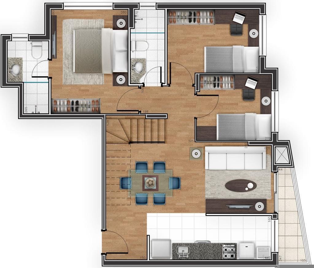 Planta 08 - 3 dorm 120 73m� - cobertura duplex superior