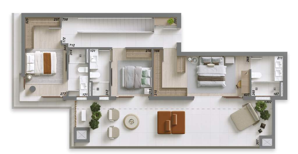Planta 13 - 3 dorm 255,64m² - cobertura duplex - superior