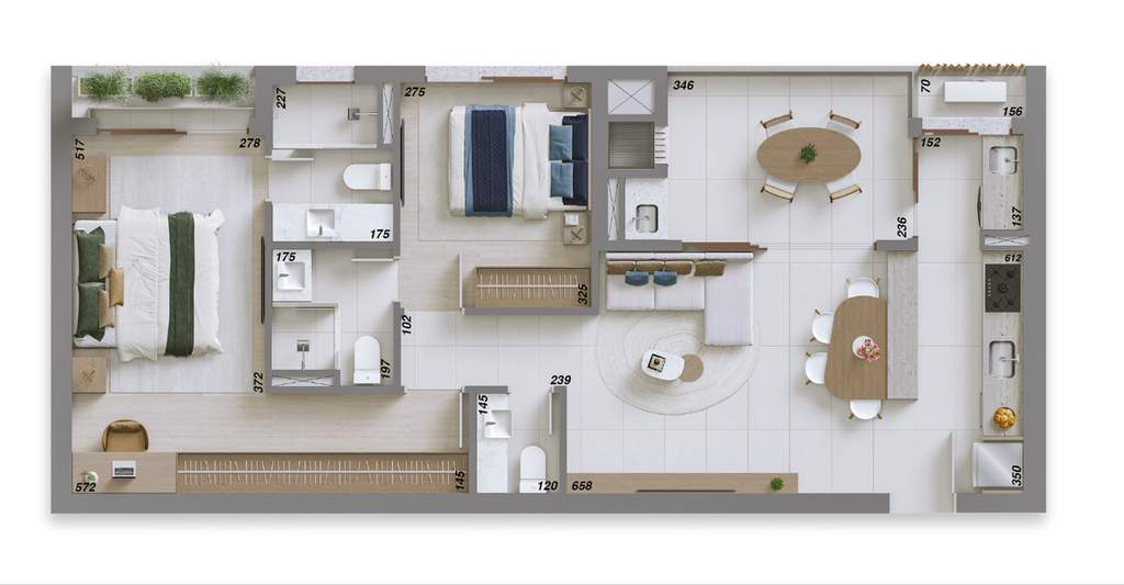 Planta 01 - 2 dorm 86,68m²