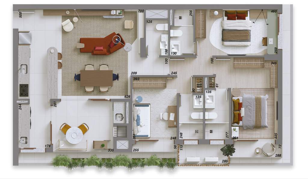 Planta 03 - 3 dorm 122,04m²