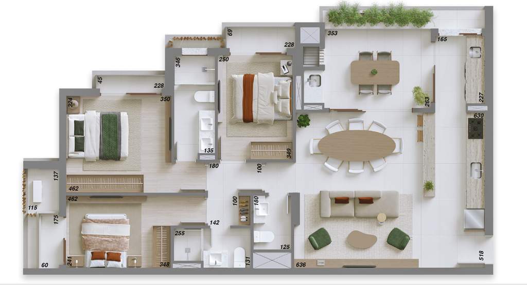 Planta 02 - 3 dorm 117,09m²