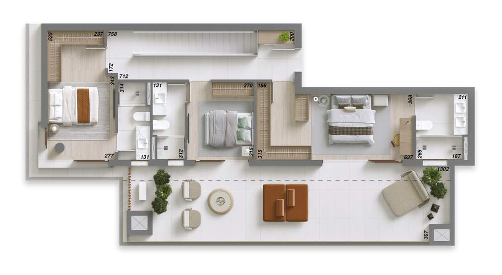 Planta 11 - 3 dorm 245,35m² - cobertura duplex - superior