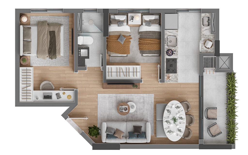 Planta 04 - 2 dorm 50m²