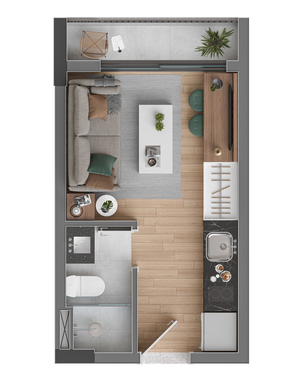 Planta 02 - 1 dorm 19m² - studio