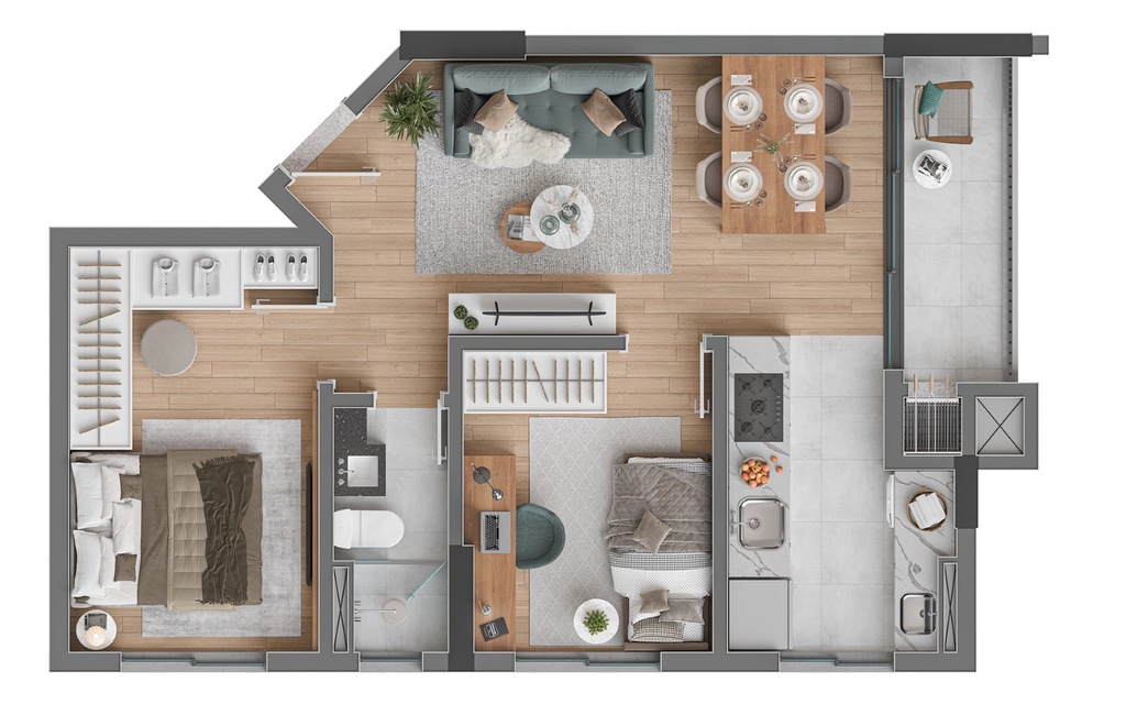 Planta 03 - 2 dorm 50m²