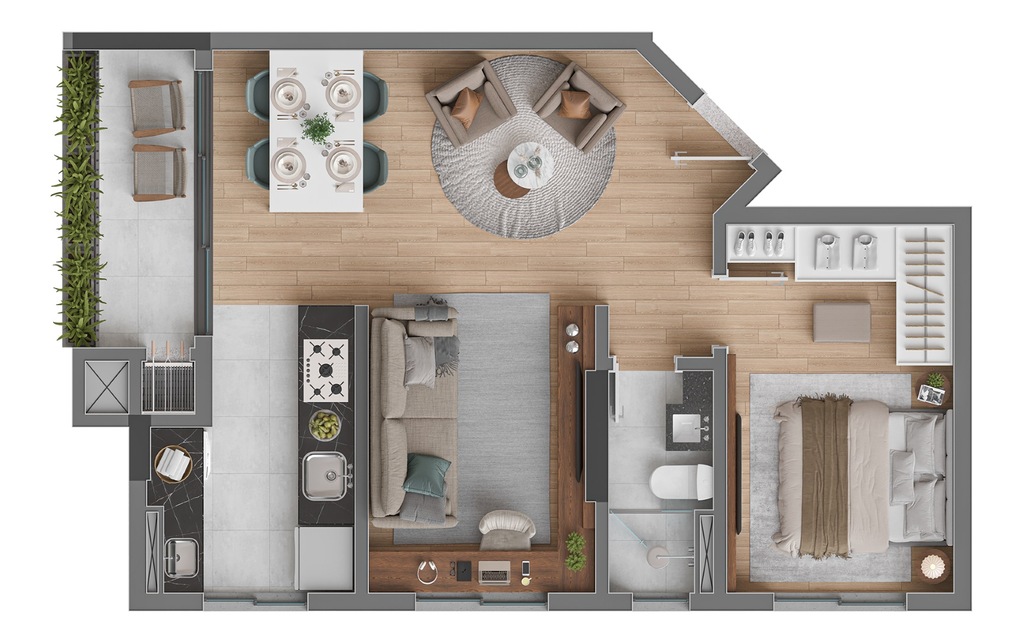 Planta 05 - 1 dorm 50m² - opção