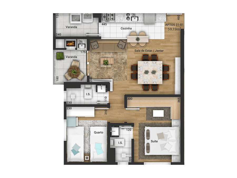 Planta 08 - 2 dorm 59 19m²