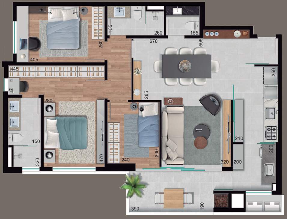 Planta 01 - 3 dorm 107m²
