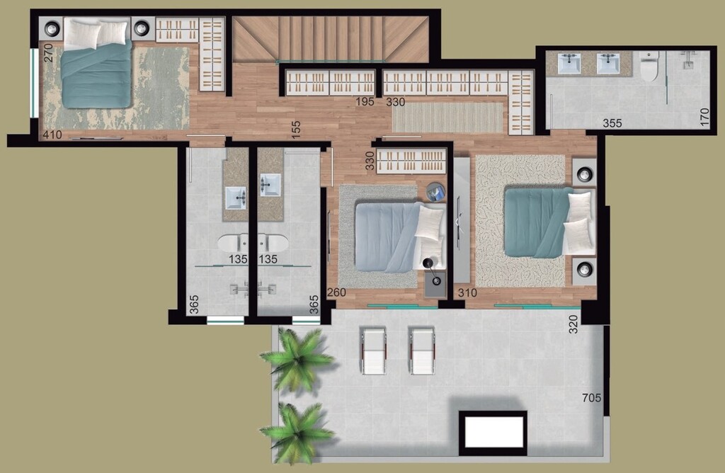 Planta 04 - 3 dorm 155m² - duplex