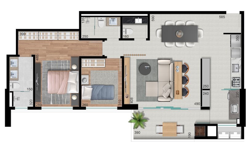 Planta 02 - 2 dorm 101m²