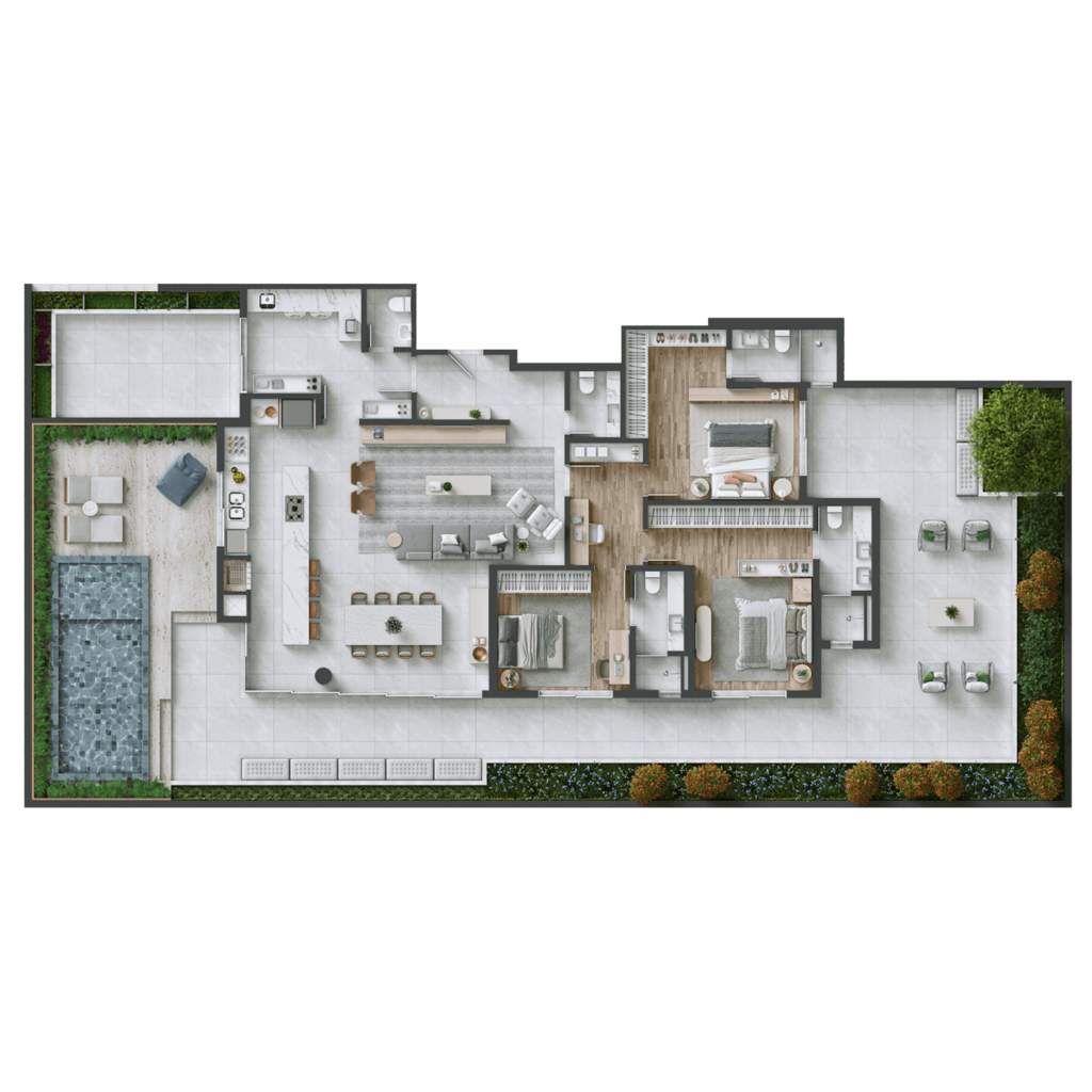 Planta 10 - 3 dorm 354m² - garden