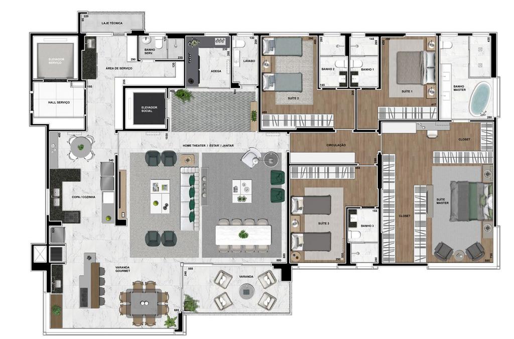 Planta 01 - 4 dorm 320m²