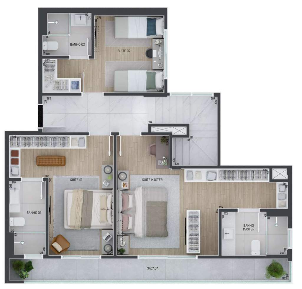 Planta 06 - 3 dorm 237m² - cobertura duplex - superior