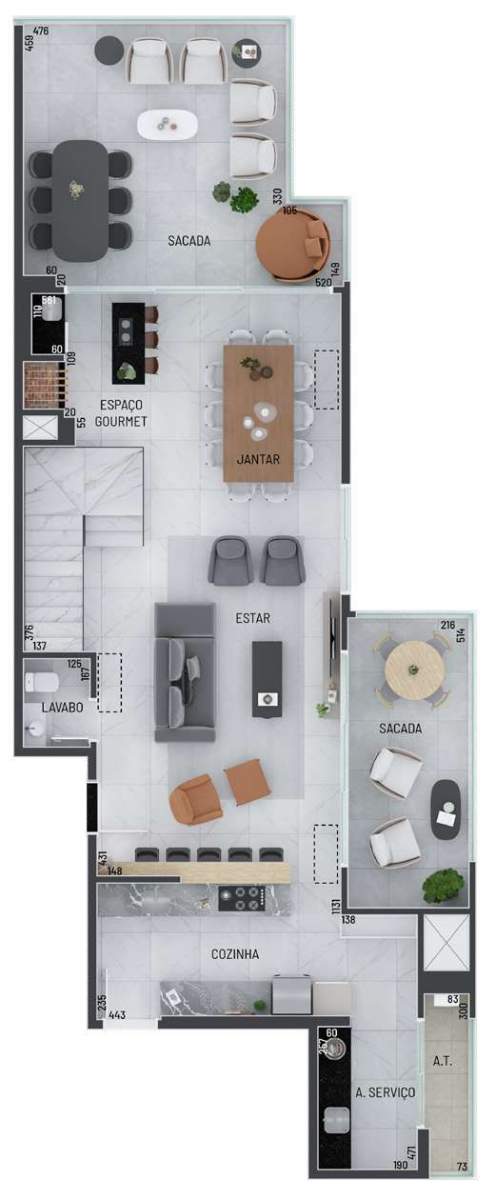 Planta 03 - 3 dorm 221m² - cobertura duplex - inferior
