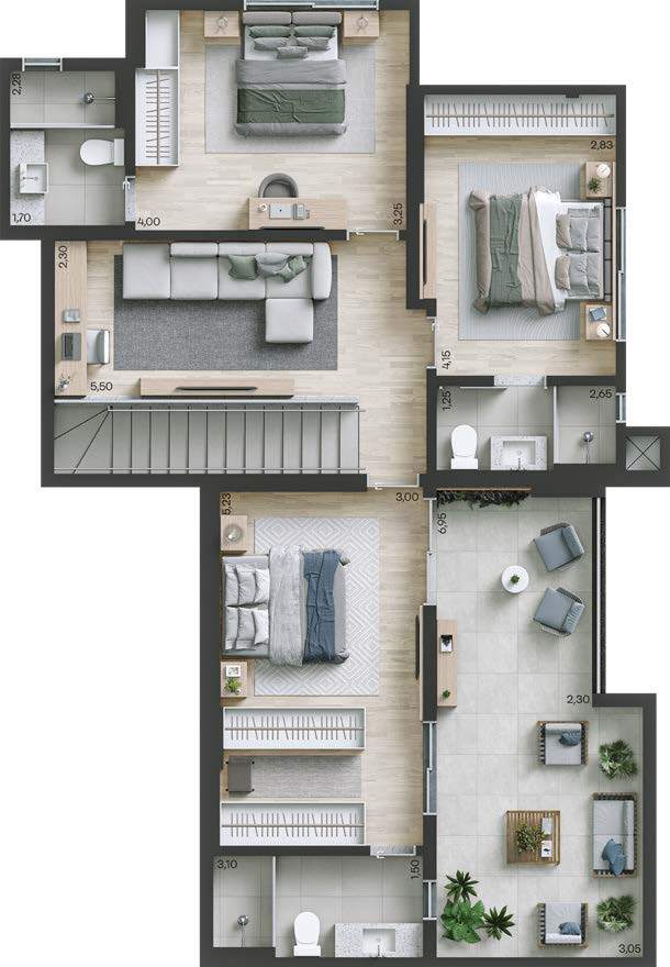 Planta 14 - 3 dorm 153m² - cobertura duplex - superior