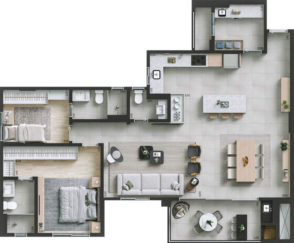 Planta 10 - 2 dorm 118m² - opção