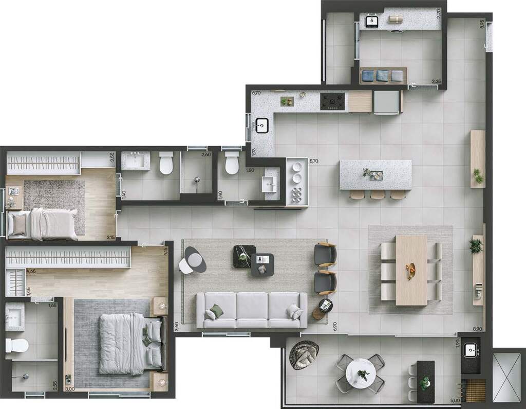 Planta 12 - 2 dorm 121m² - opção