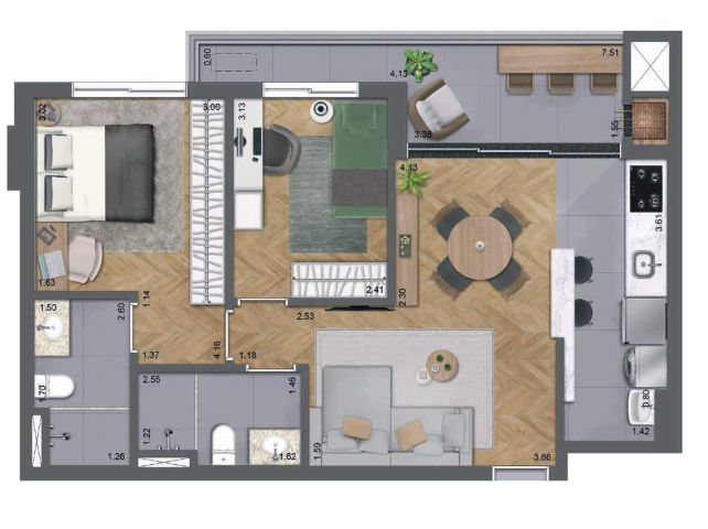 Planta 06 - 2 dorm 68m² - opção