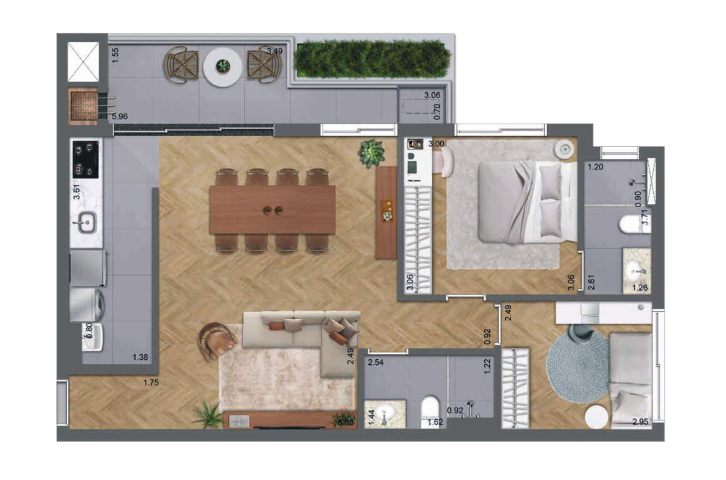 Planta 10 - 1 dorm 70m² - opção