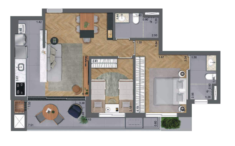Planta 07 - 2 dorm 70m²