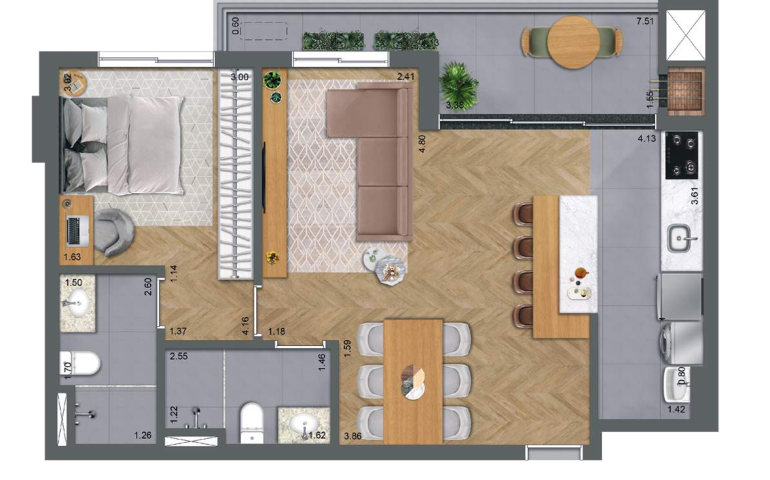 Planta 04 - 1 dorm 94m² - opção