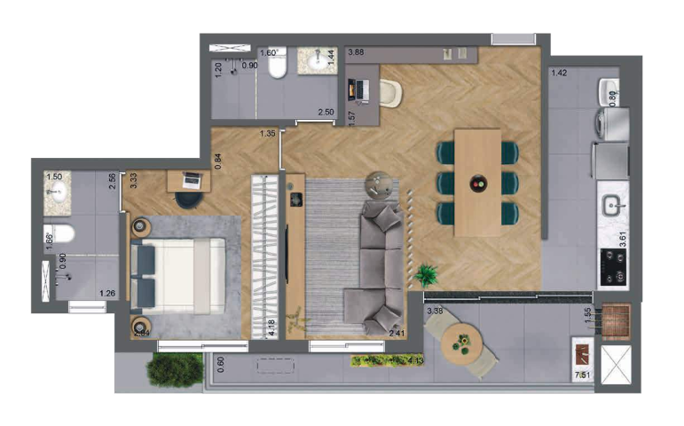 Planta 08 - 1 dorm 70m² - opção