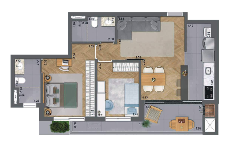 Planta 09 - 2 dorm 70m²
