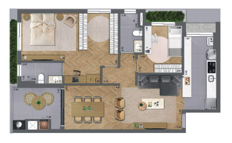 Planta 02 - 2 dorm 94m² - opção