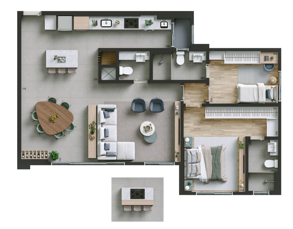 Planta 04 - 2 dorm 95m² - opção