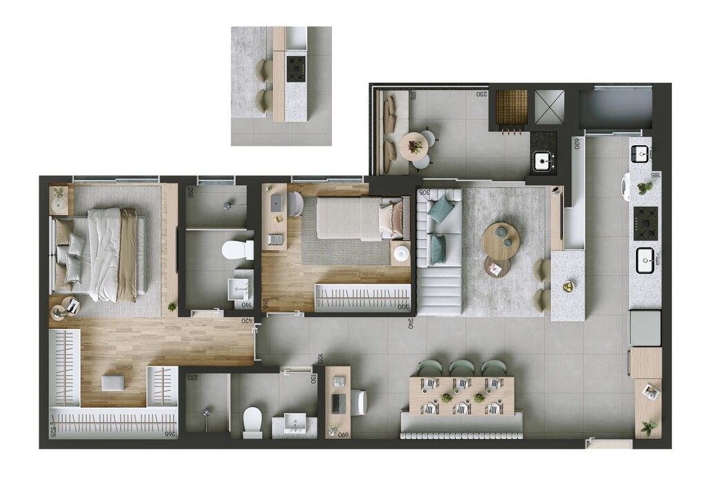 Planta 02 - 2 dorm 83m²