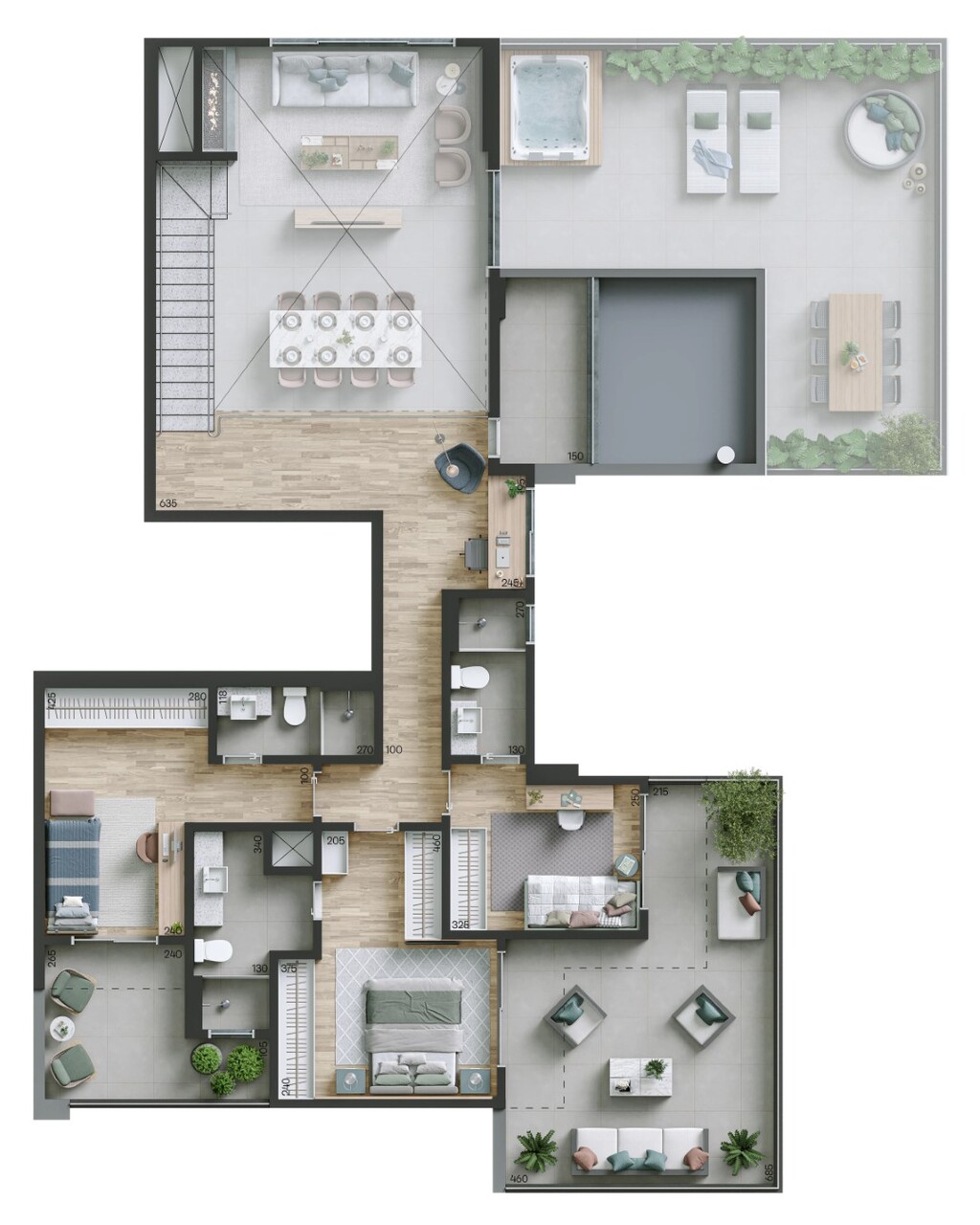 Planta 12 - 3 dorm 210m² - cobertura duplex - superior