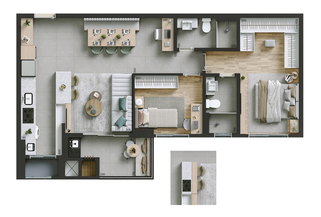 Planta 01 - 2 dorm 83m²