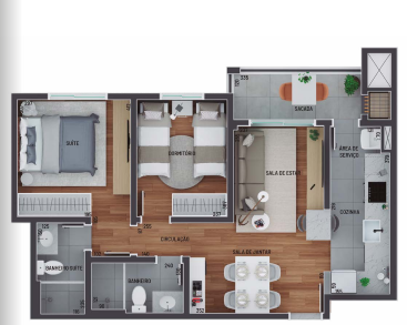 Planta 01 - 2 dorm 59 93m�