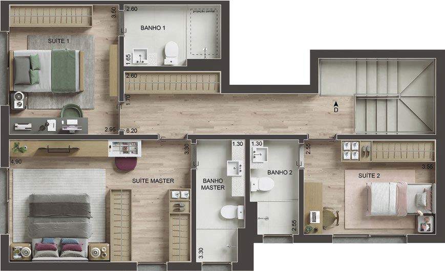 Planta 16 - 3 dorm 176m� - cobertura duplex - superior