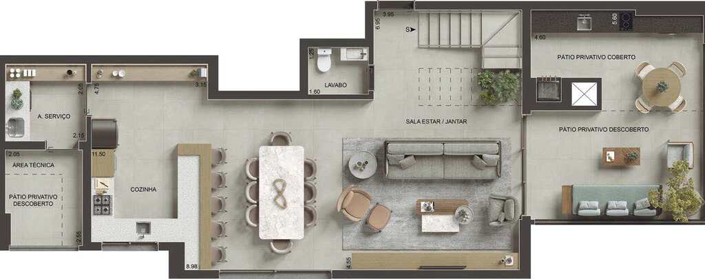 Planta 17 - 3 dorm 182m� - cobertura duplex - inferior