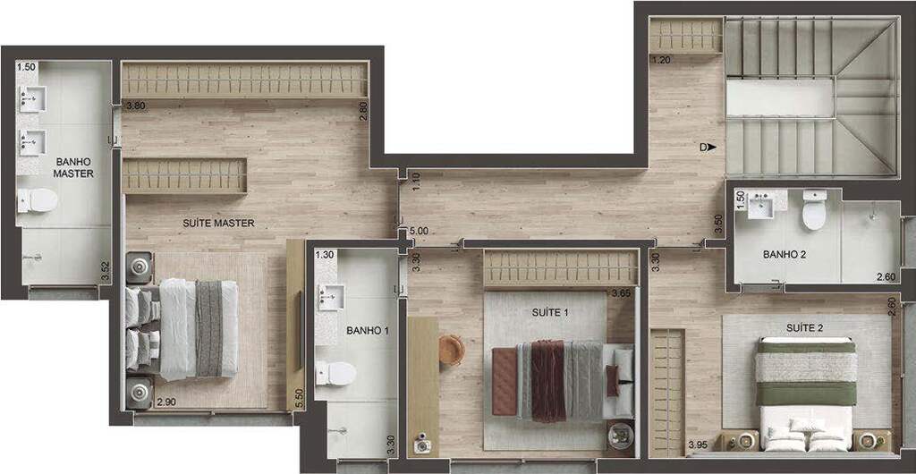 Planta 18 - 3 dorm 182m² - cobertura duplex - superior