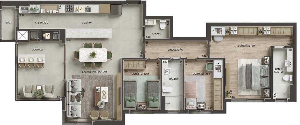 Planta 10 - 3 dorm 119m²