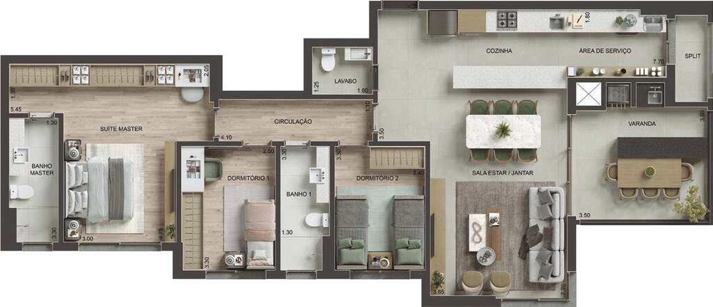 Planta 07 - 3 dorm 118m²