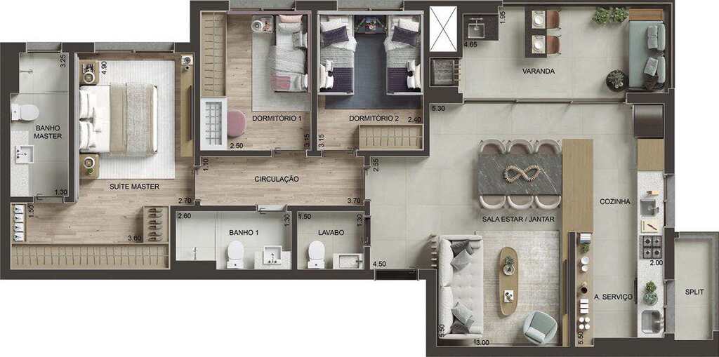 Planta 04 - 3 dorm 103m²