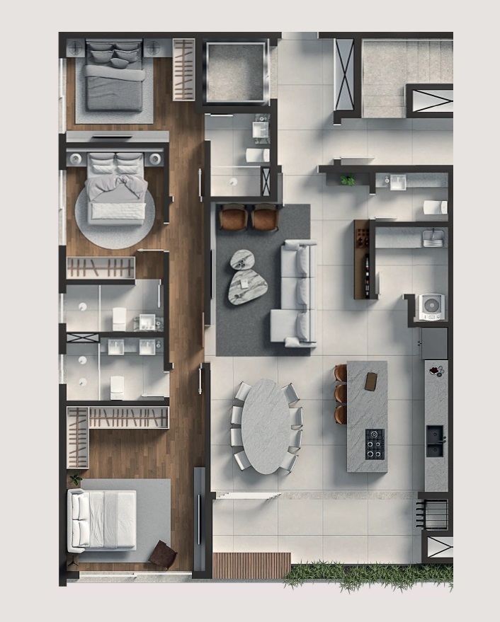 Plantas 01 e 04 - 3 dorm 130m²