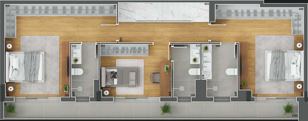 Planta 12 - 3 dorm 207,50m² - cobertura duplex - superior