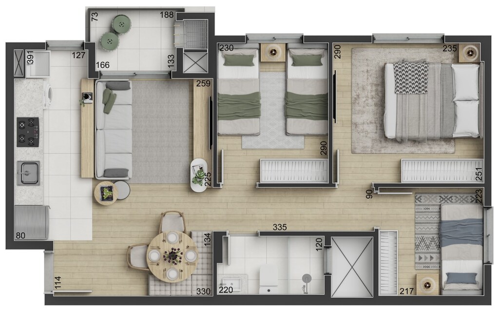 Planta 04 - 3 dorm 54,22m²