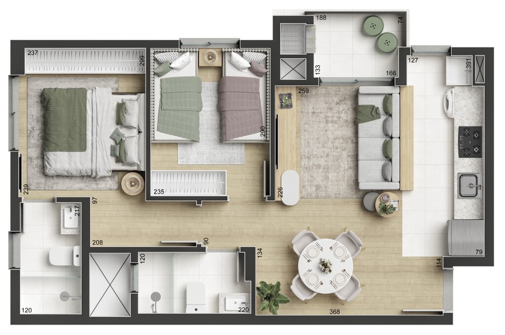 Planta 03 - 2 dorm 51,22m²